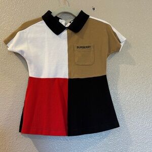 Burberry Kids Polo with Red, White, Black, and Tan Blocks